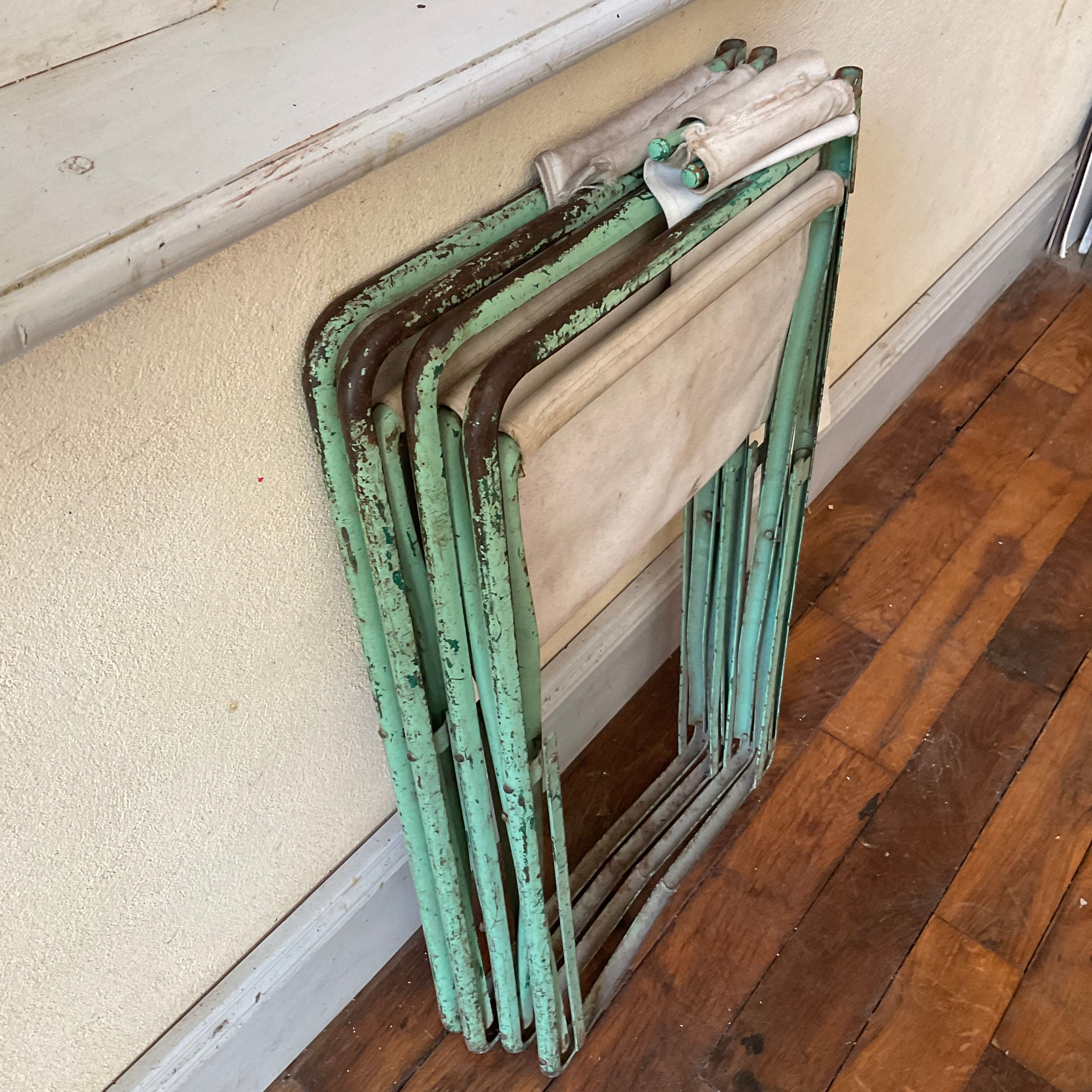 Pair of antique vintage camping metal chairs plianfer