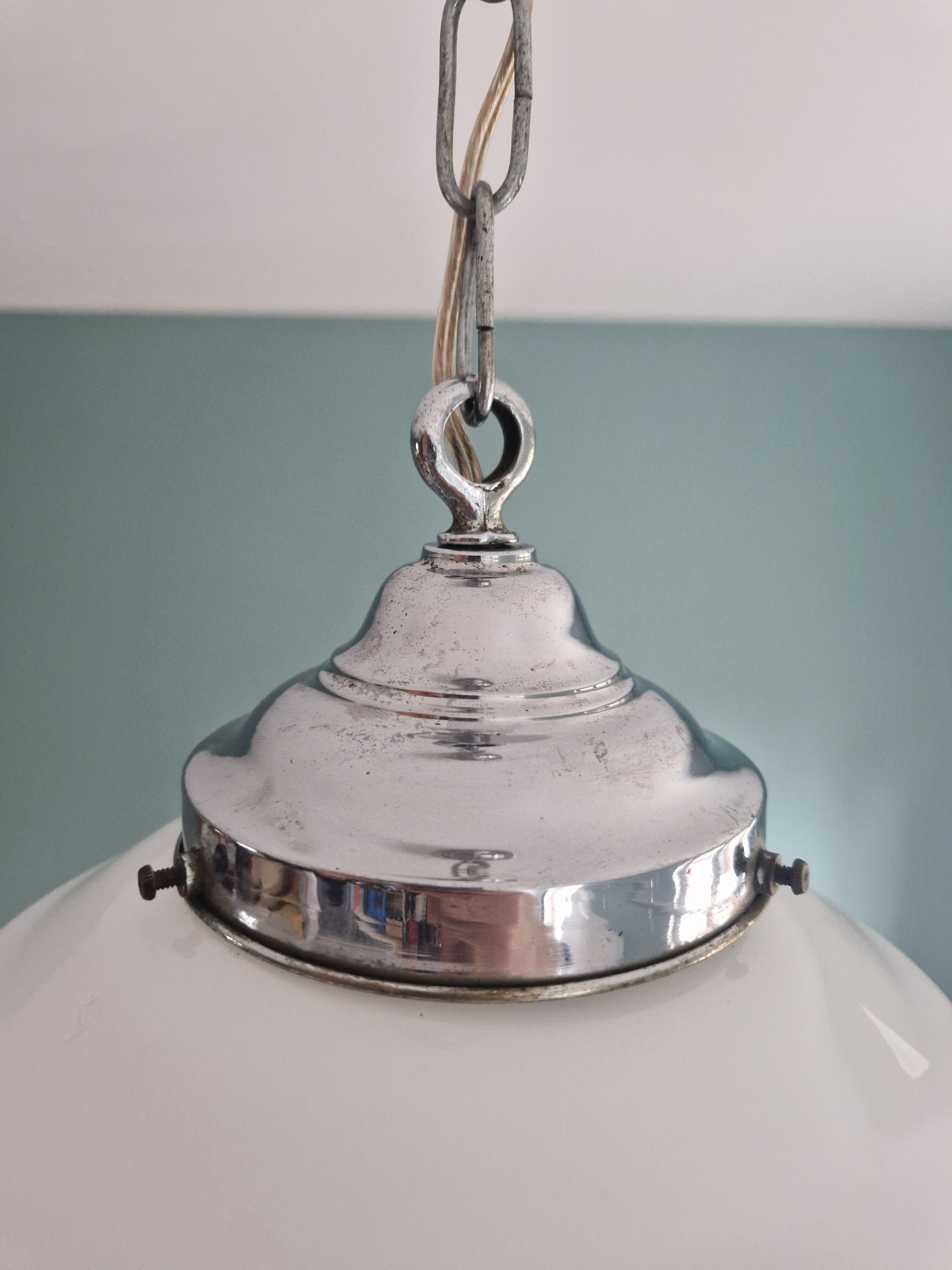 Art deco pendant lamp in white opaline, 1920s-30s