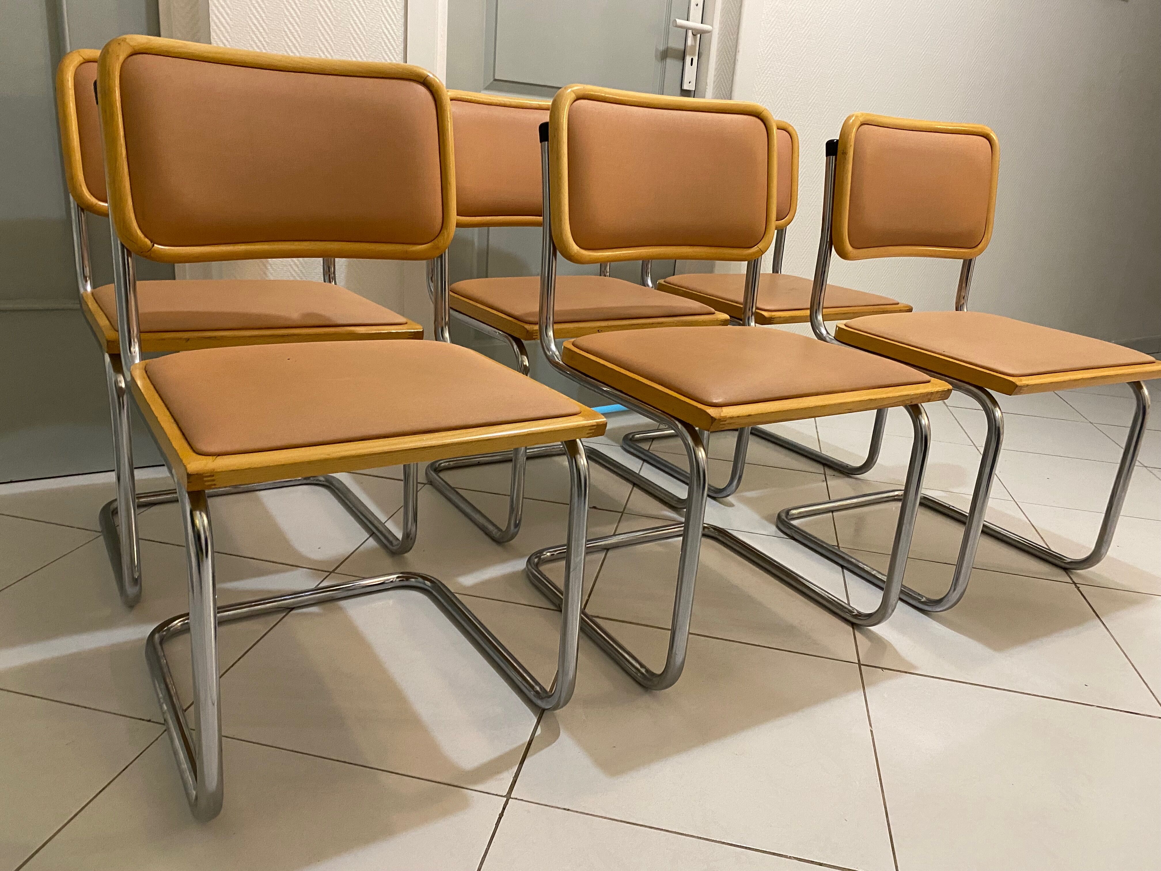 set of 6 chairs by Marcel Breuer Cesca B32 skaï 1960