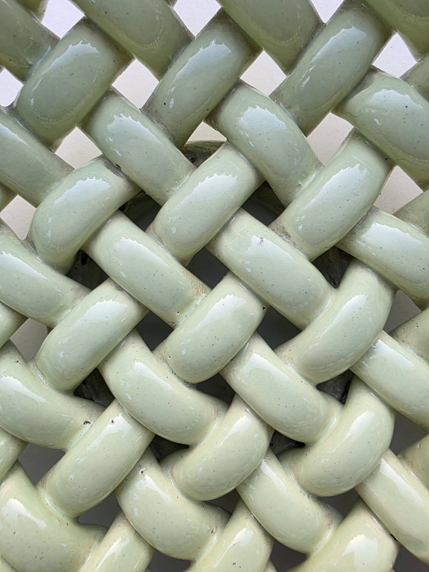 Light green woven ceramic basket Jérome Massier Vallauris