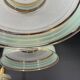Set of 4 Art Deco pendant lights in frosted water green and gold.