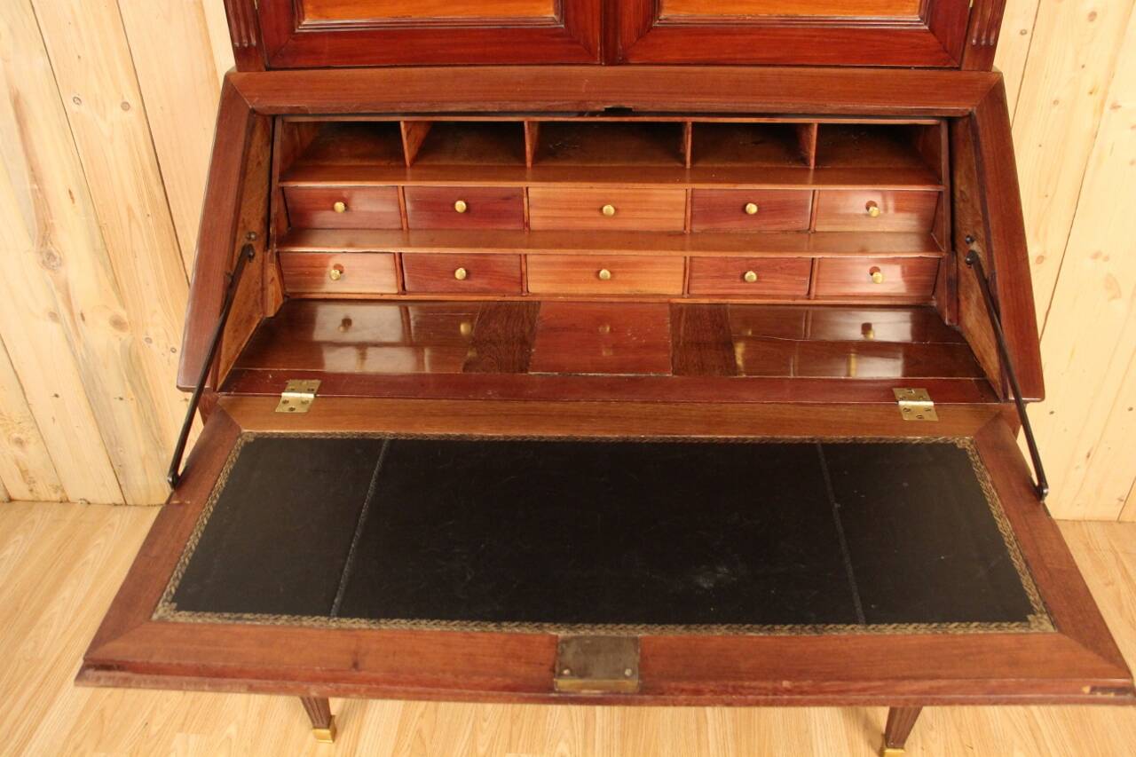Scriban Bookcase In Solid Mahogany, 18th Century, Louis XVI, Port Furniture