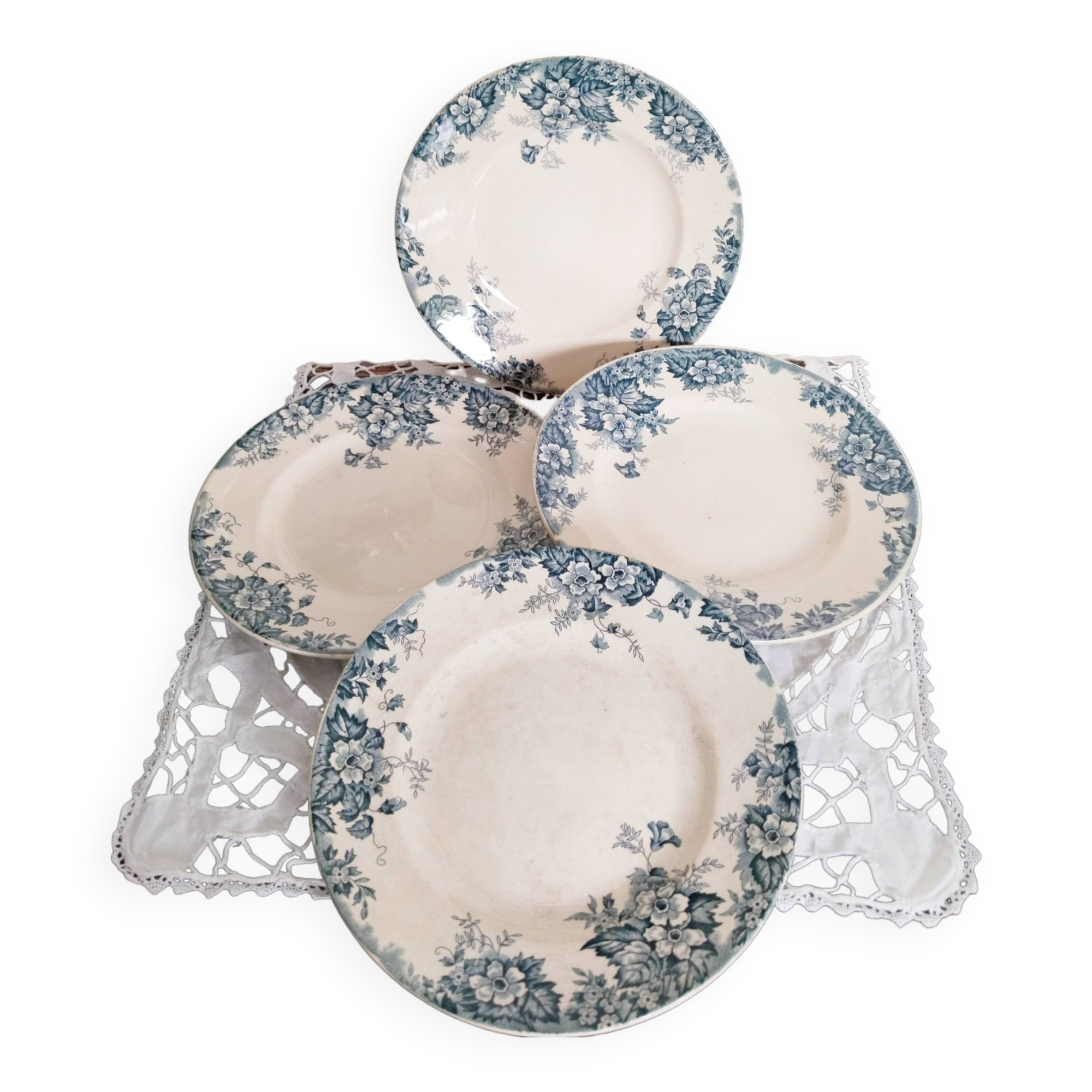 Flat plates (4) in earthenware from Saint Amand and Hamage, Terre de fer, Marie Louise model, c