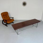 Antique and XXL Italian design coffee table from the 70s, rosewood veneer