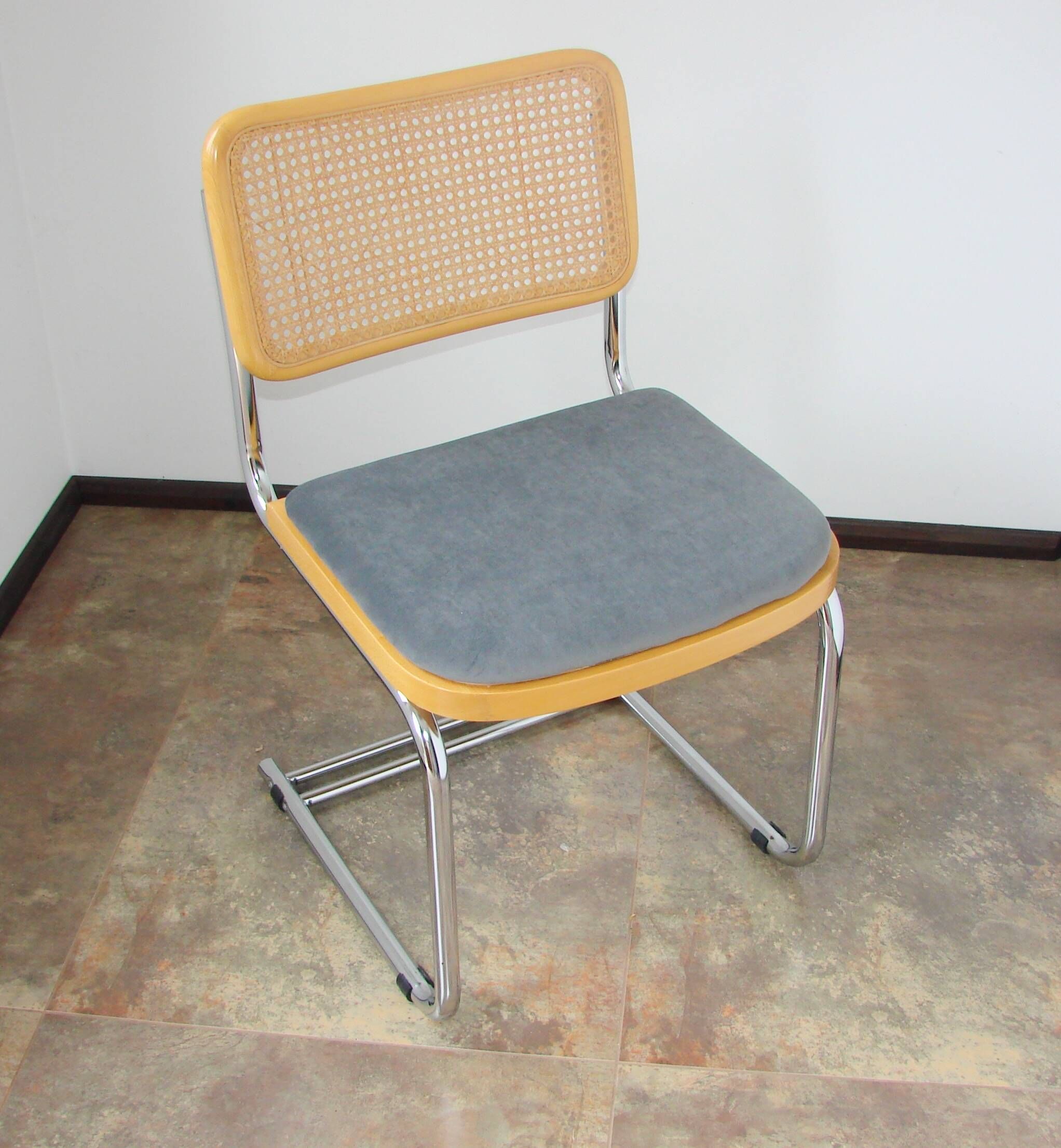 Vintage Bauhaus chair, 1980s – chrome, raffia and fabric