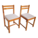 Pair of 80s chairs in pine and checked fabric
