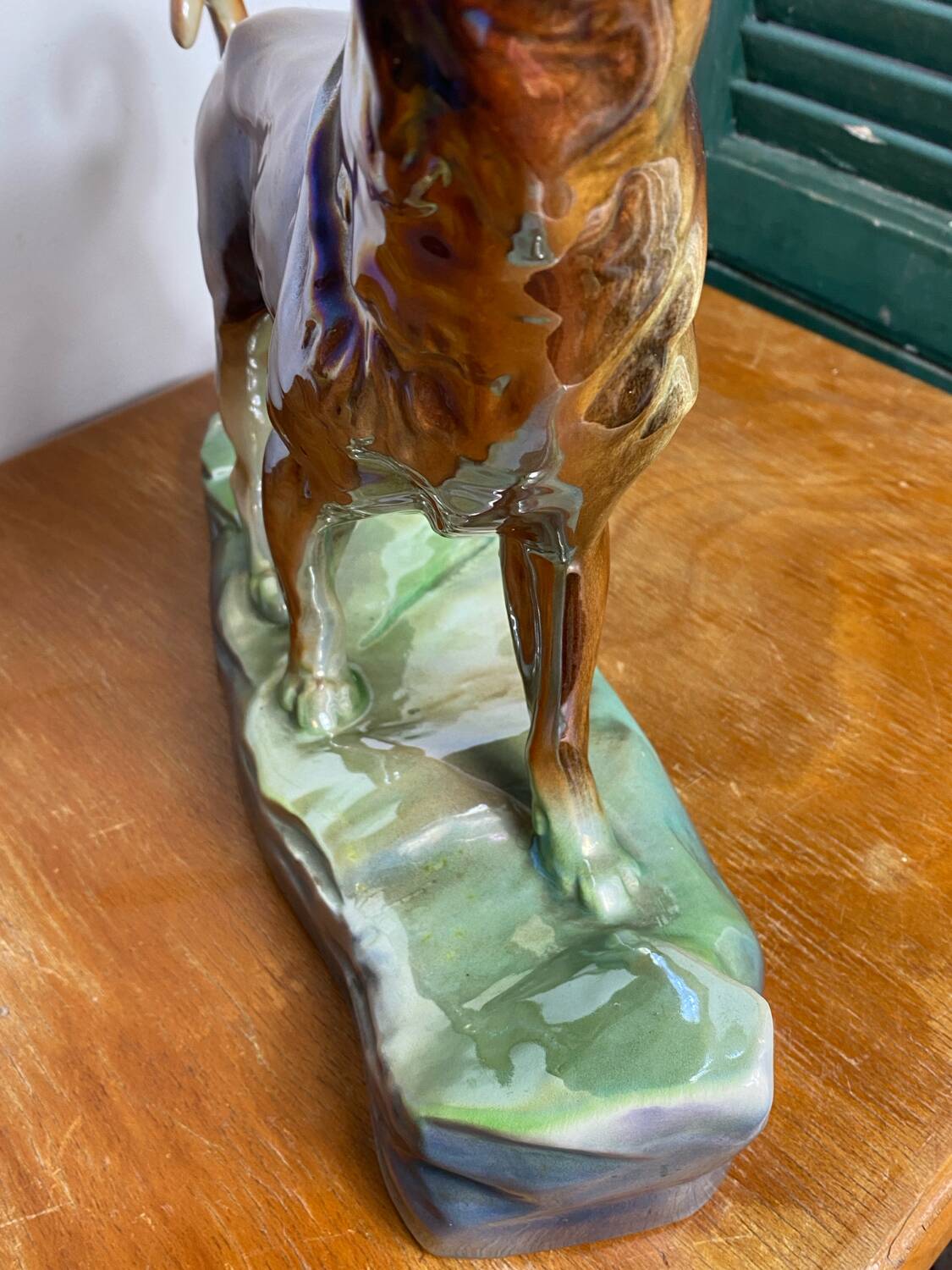 Iridescent ceramic wolf dog, Hubert Béquet