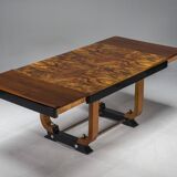 Art Deco French Walnut & Burl Dining Set, 1930s, Set of 7