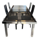 Vintage Roche Bobois dining table with smoked glass and 4 leather chairs.