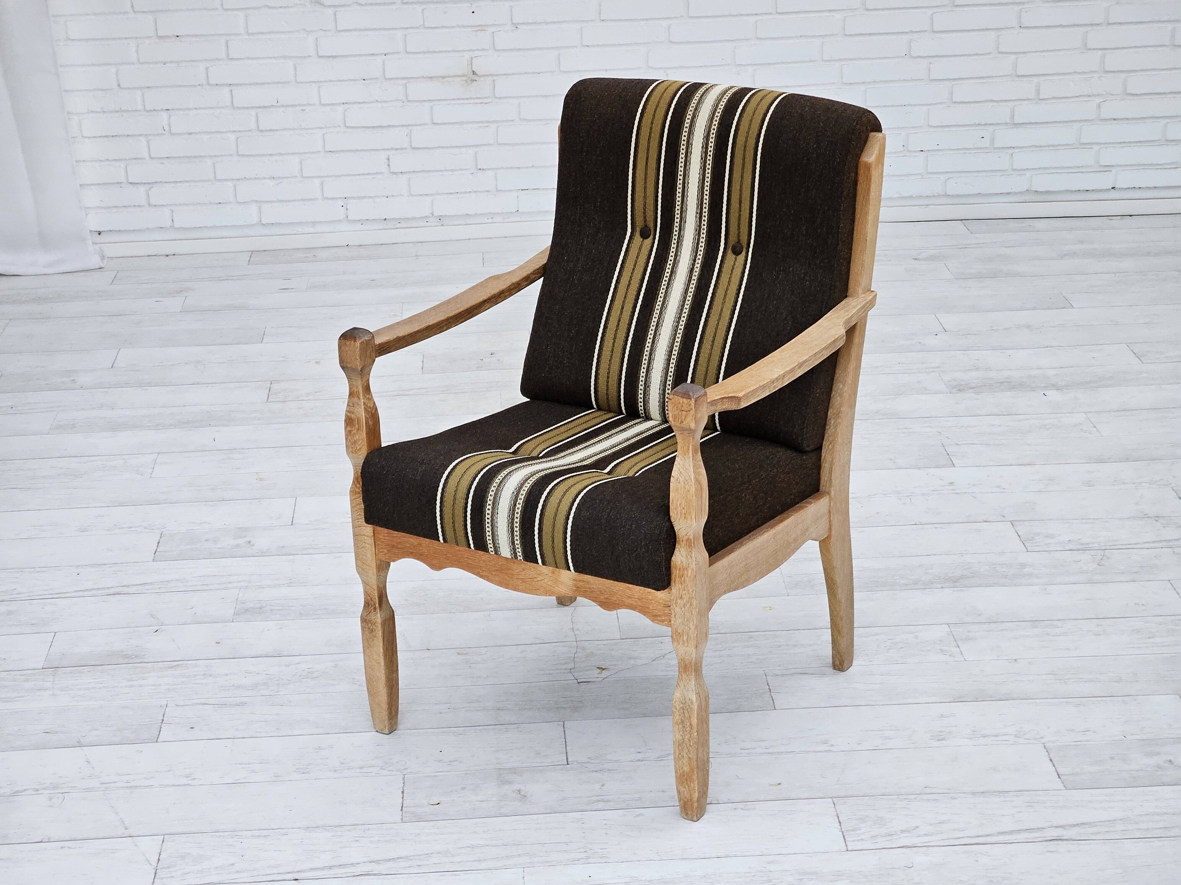 1970s, Danish armchair, furniture wool, solid oak wood.