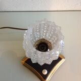 Structured tulip glass bedside lamp and laitone base / vintage 50-60s