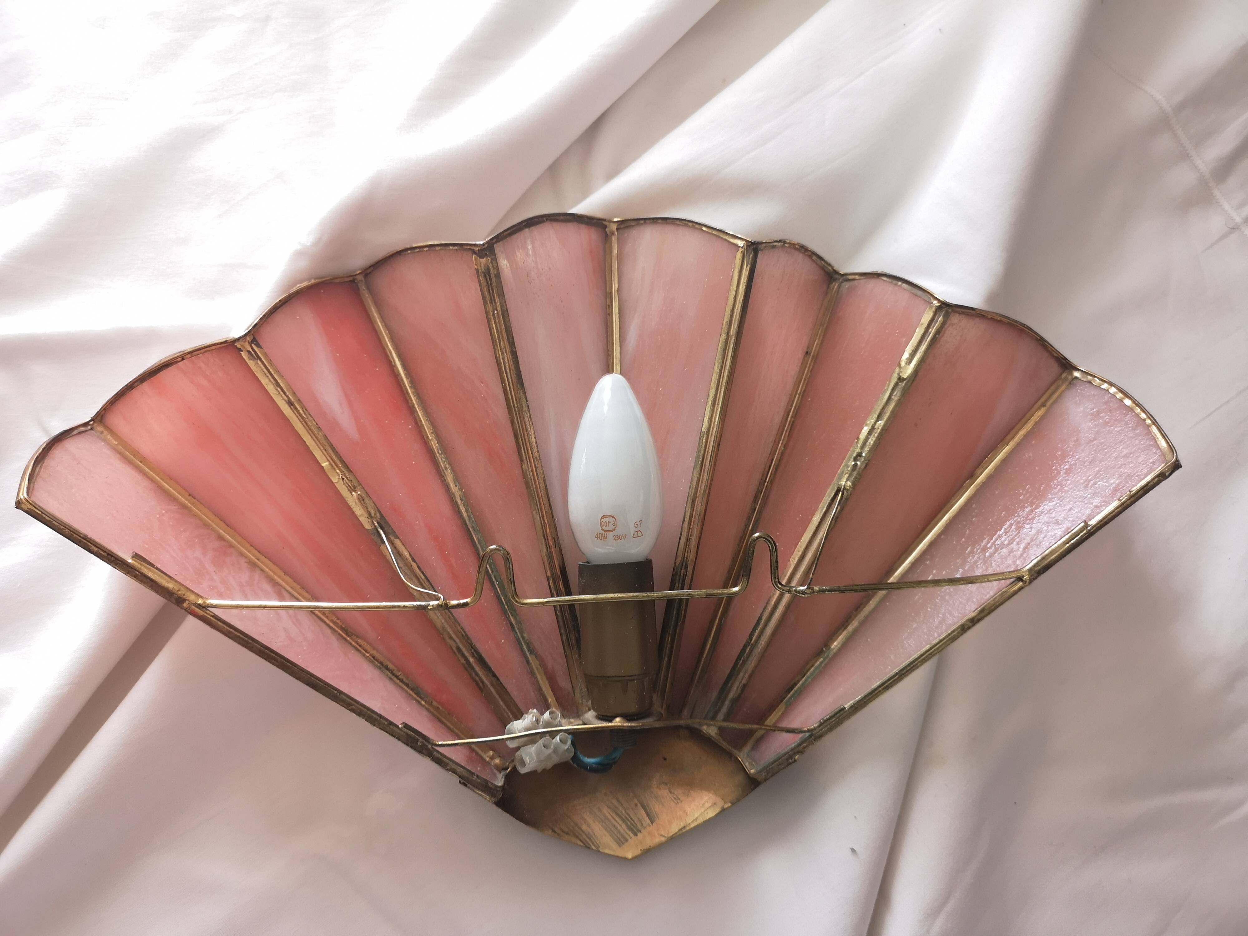 Pink opaline fan wall light