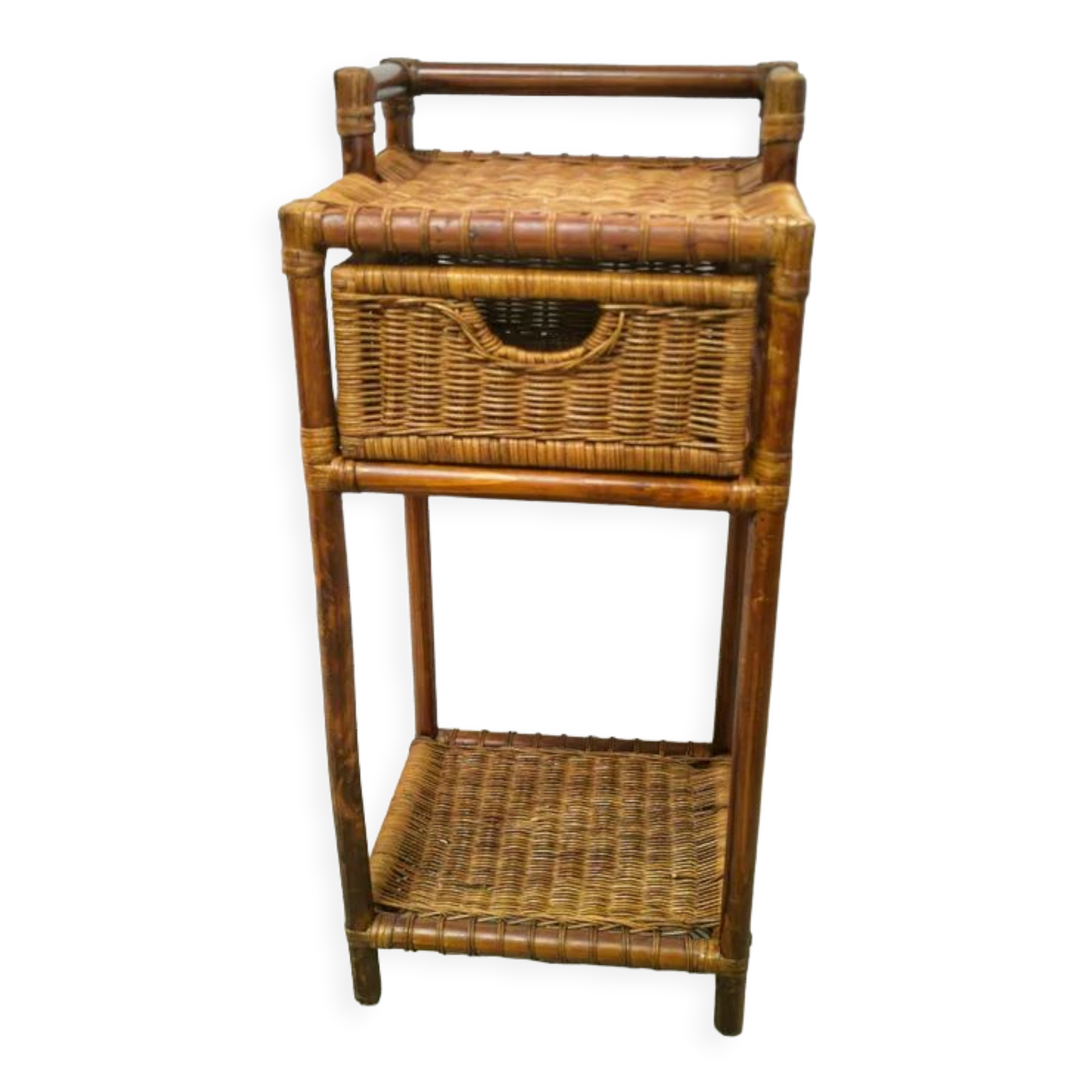 Woven wicker bedside table