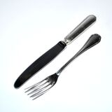 Ercuis set of 2 Trianon metal-plated dessert cutlery with crossed ribbon for cheese starter.