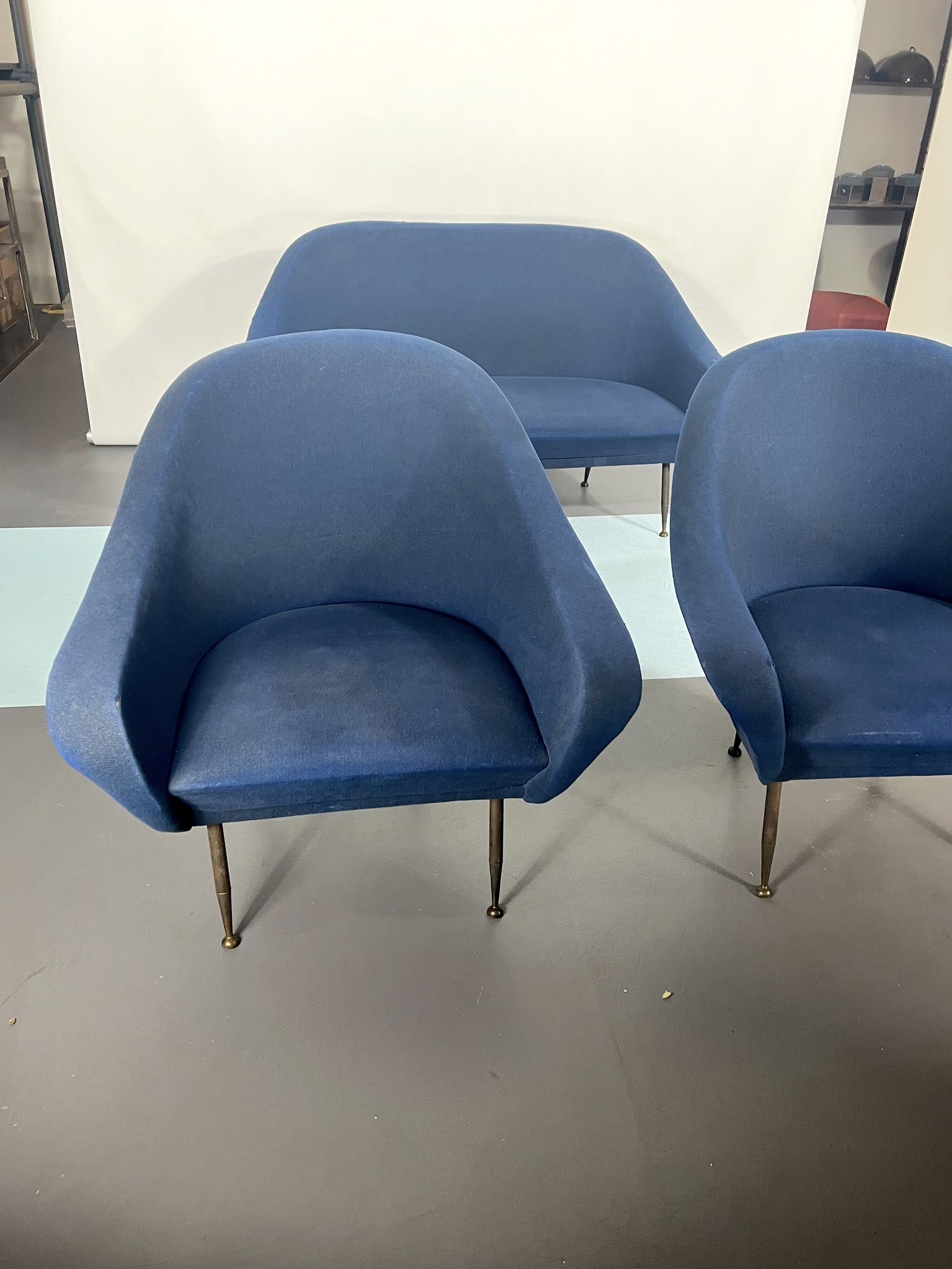Mid-century modern loveseat and armchairs 50s