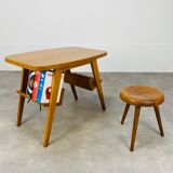 Table d'appoint pied compas années 50 porte livre en bois