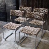 Set of 4 chrome and velvet chairs