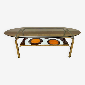 Vintage coffee table in smoked glass and ceramic