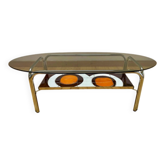 Vintage coffee table in smoked glass and ceramic