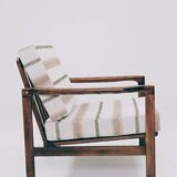 Scandinavian armchair natural linen beige striped fabric 1965