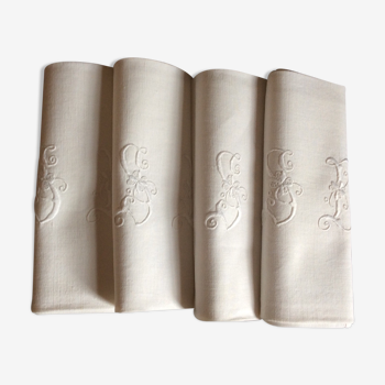 Set de 4 serviettes de table brodées monogramme SD