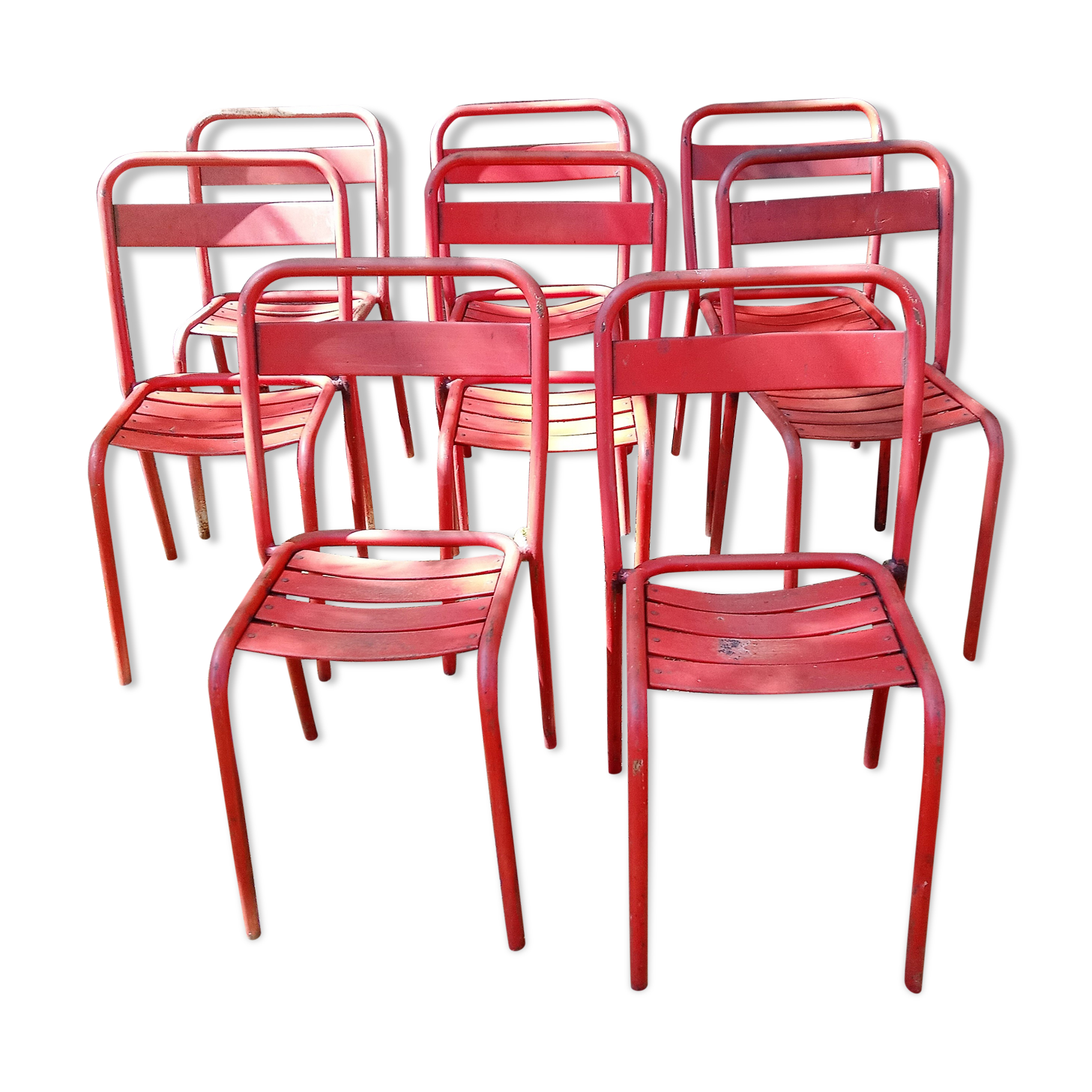 Series of 8 red Tolix chairs