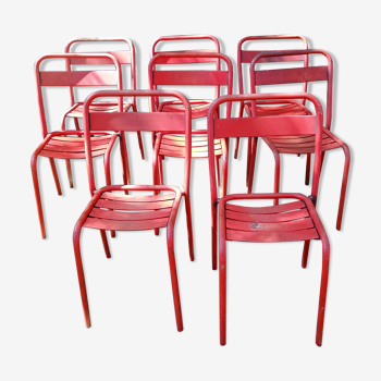 Series of 8 red Tolix chairs
