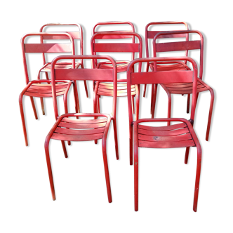 Series of 8 red Tolix chairs