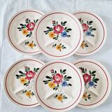 Lot de 6 assiettes vintage modèle Sarreguemines Chatenois vintage compartimentées à décor