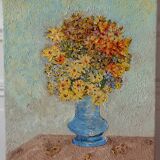 Oil on canvas painting old bouquet