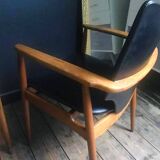 Paire de fauteuils vintage bois massif scandinave, meubles sièges anciens