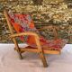 Vintage beach or garden chair made of wood and floral fabric, 1970s.