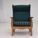 1970s, Danish high back armchair, furniture wool, solid oak wood.