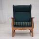 1970s, Danish high back armchair, furniture wool, solid oak wood.