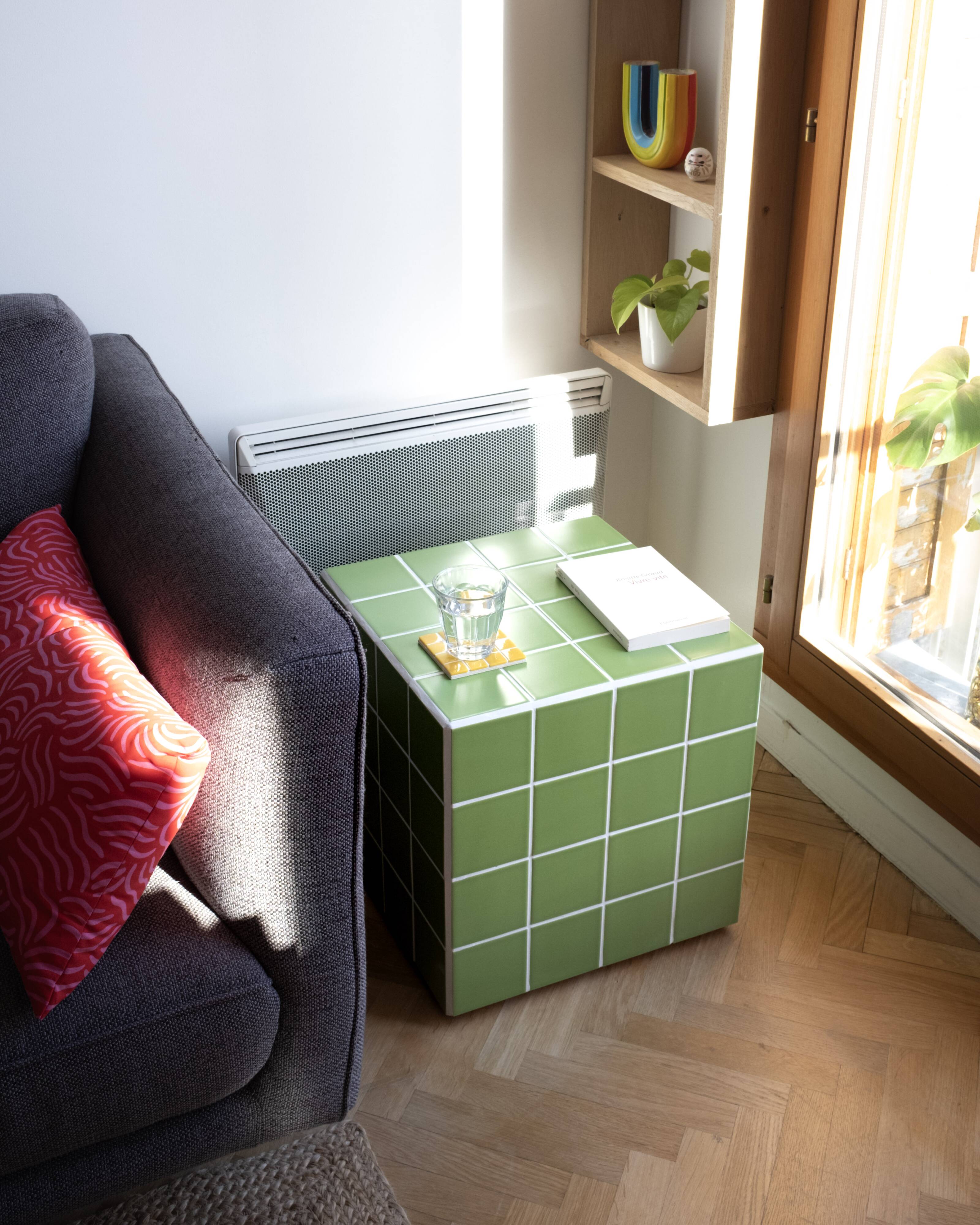 Cube-Side table-Bedside table-Tile-Ceramic-Green-Glossy