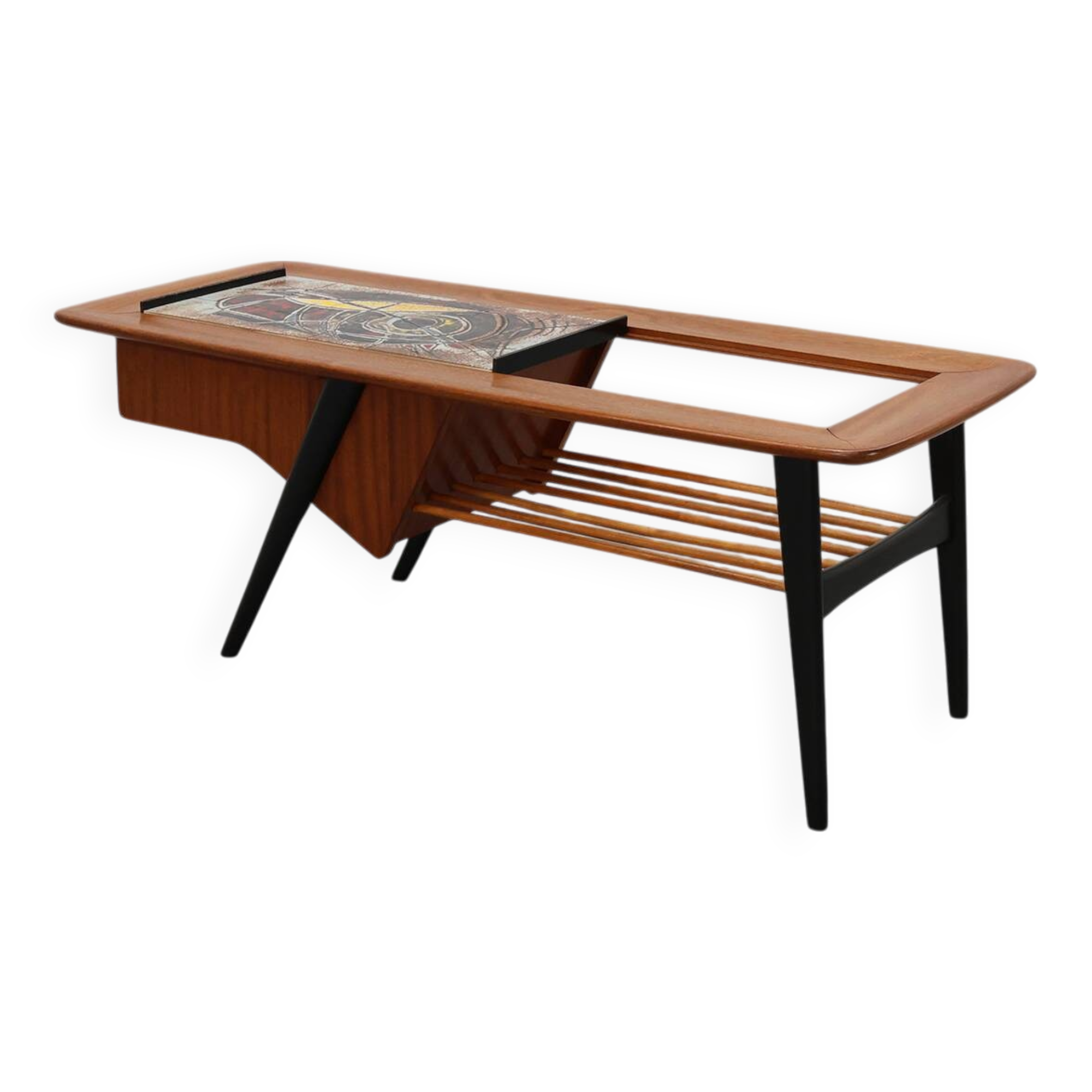 Coffee Table model 210, teak wood and ceramic,by Alfred Hendrickx, Belform