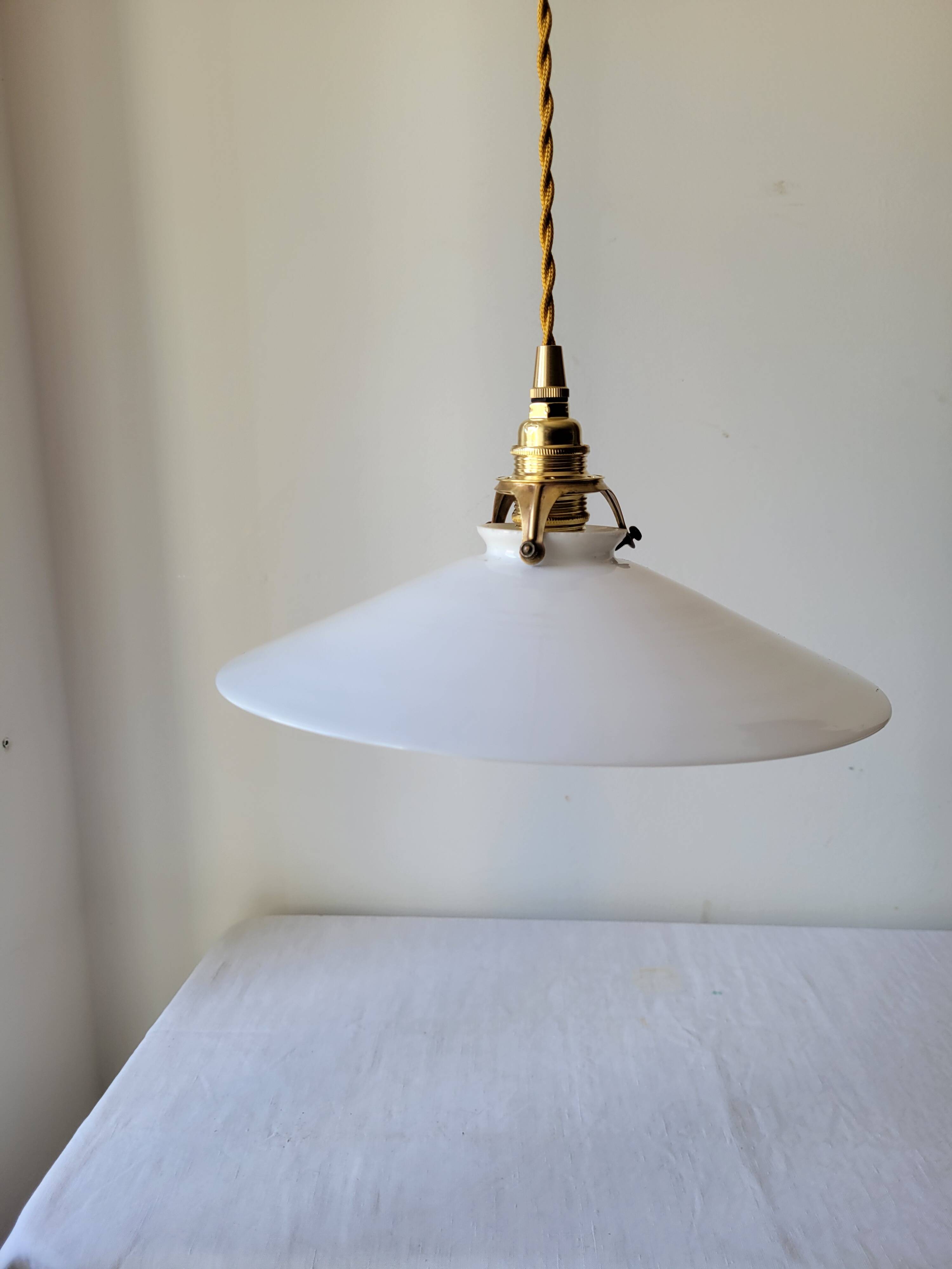 Duo of white opaline pendant lights