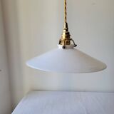 Duo of white opaline pendant lights