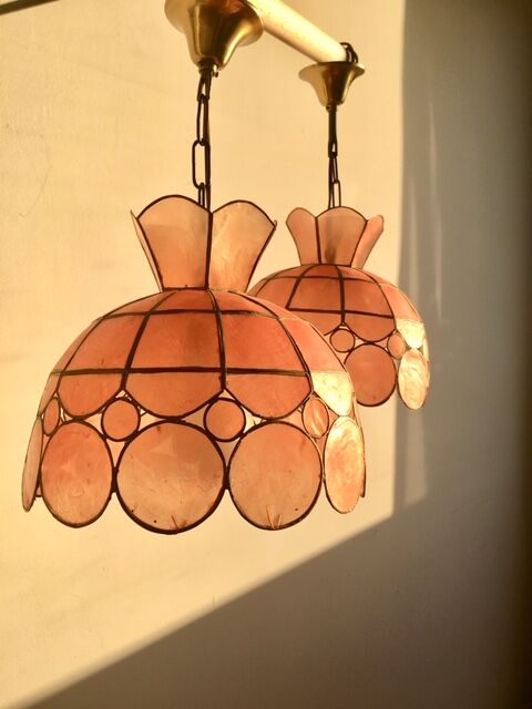 Pair of mother-of-pearl and brass suspensions