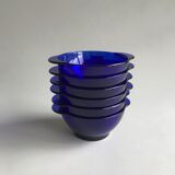 Six blue Duralex ear bowls