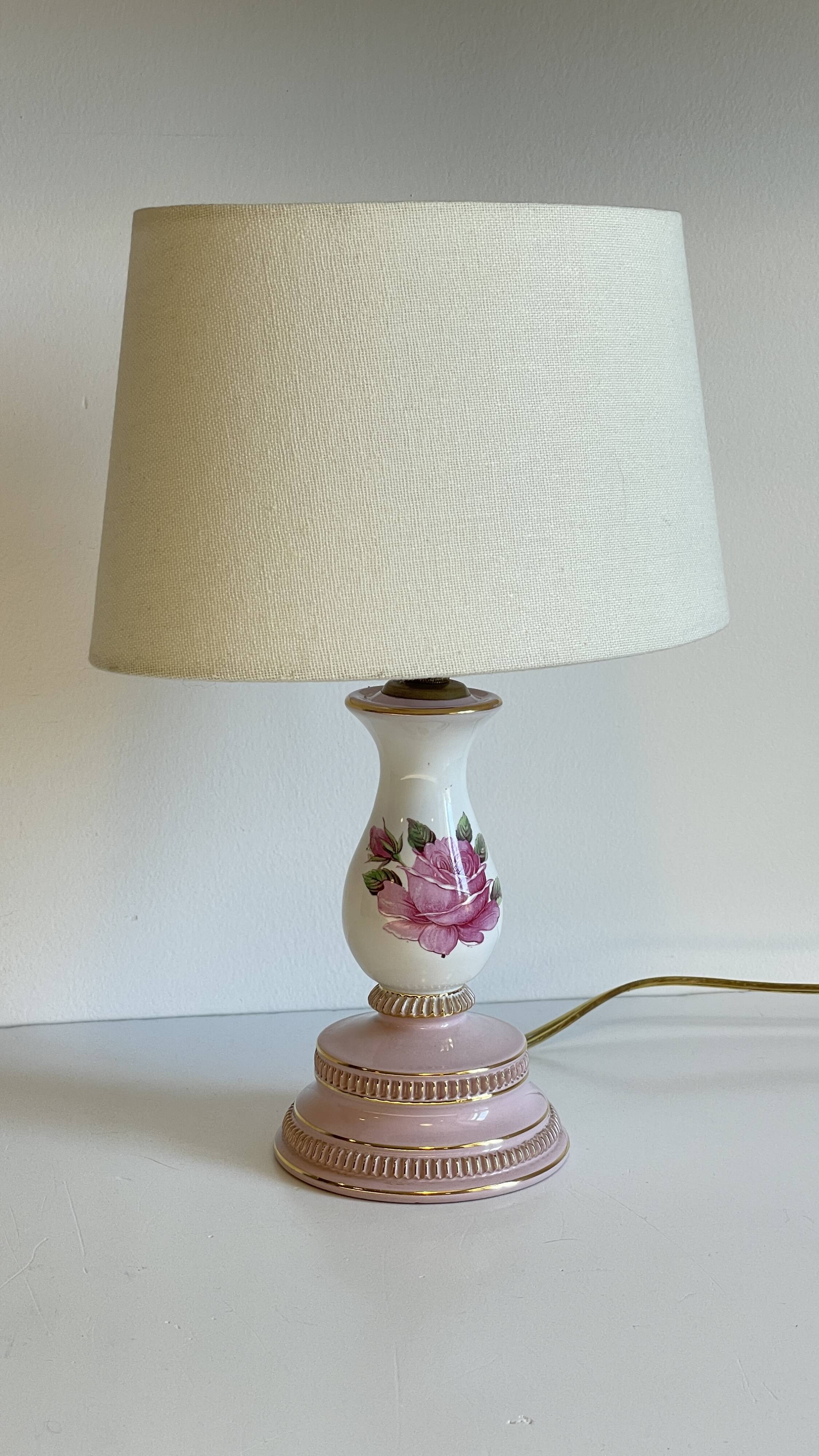 Lampe céramique italy roses et or
