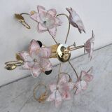 Charming Murano Vintage Ceiling Light Pink Flowers, 1970s