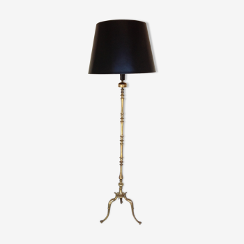 Gilded brass tripod floor lamp