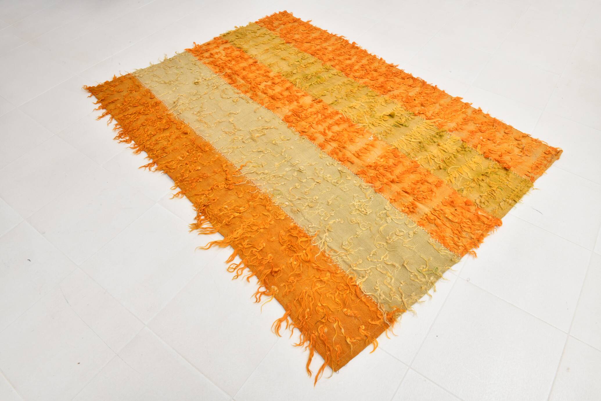 5x7 Yellow & Orange Moroccan Wool Kilim Rug, 146x210Cm