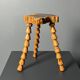 Midcentury brutalist artisanal wood turned handmade tripod stool, ca 1960s