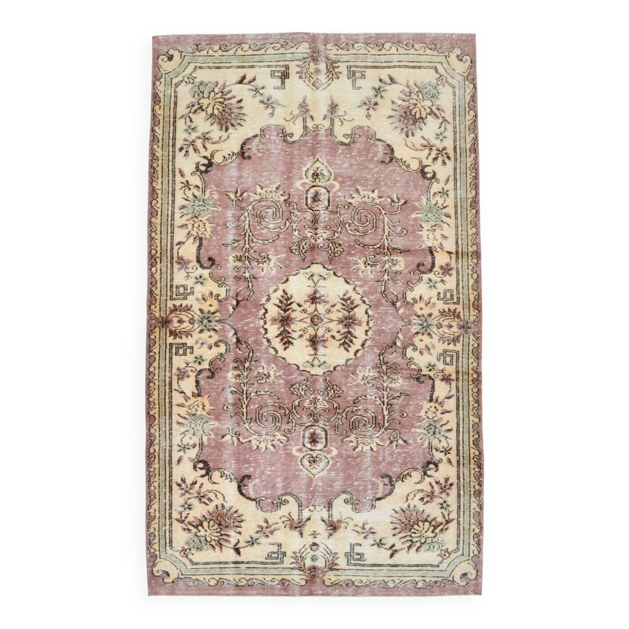 Rare Tapis Vintage Anatolie | Rose Antique & Crème Floral Rug, 185x314 Cm