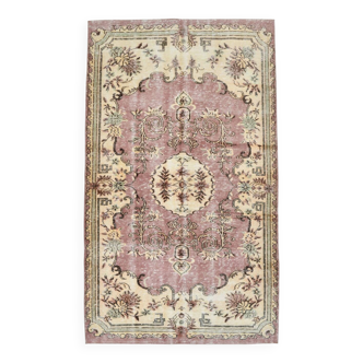 Rare Tapis Vintage Anatolie | Rose Antique & Crème Floral Rug, 185x314 Cm