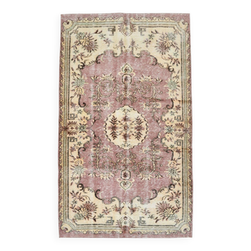 Rare Tapis Vintage Anatolie | Tapis Floral Rose Antique & Crème, 185x314 Cm