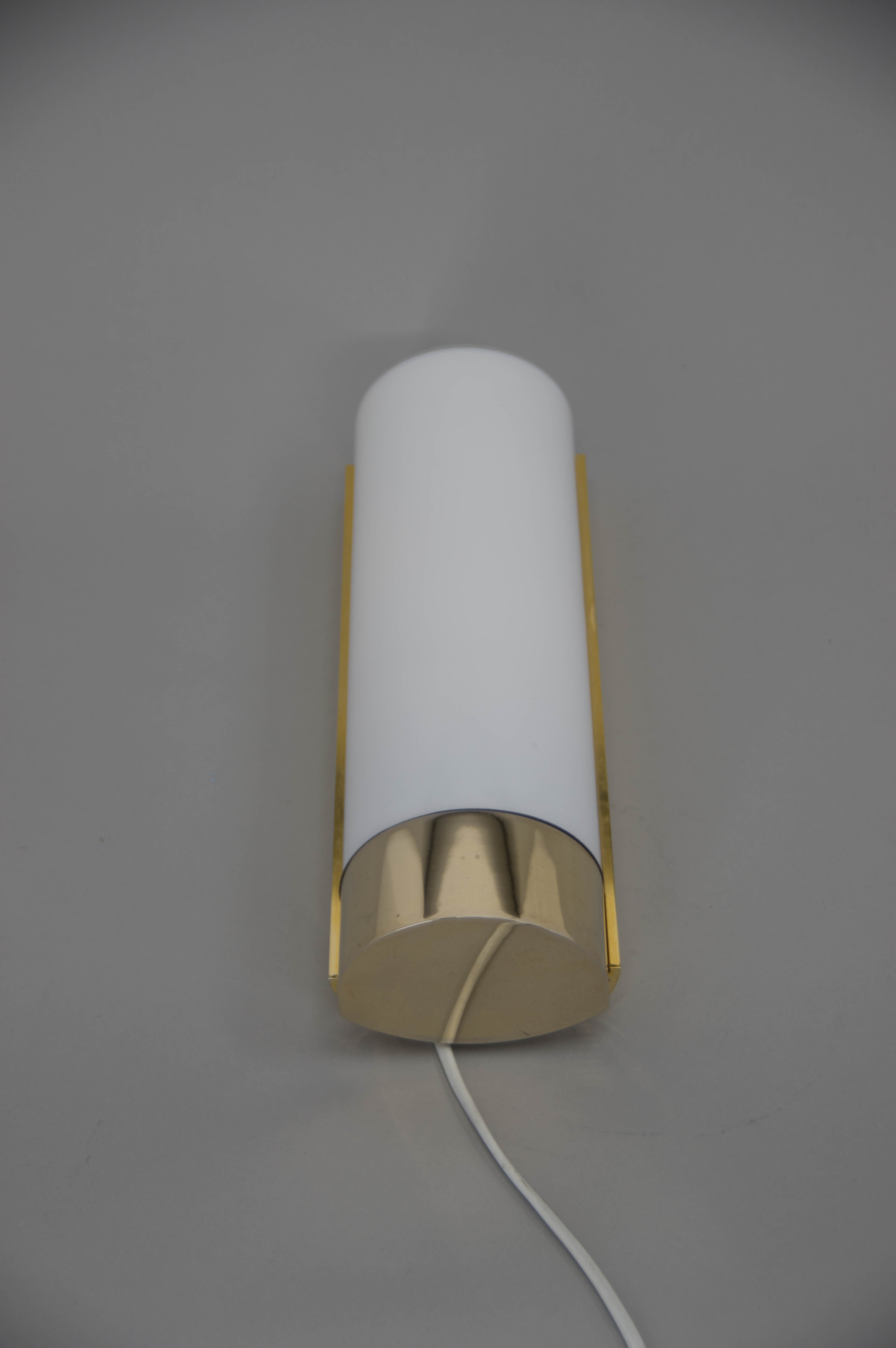 Brass and opaline glass wall lamp, glashutte limburg, 1970s