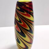 Black, Red and Yellow Encased Hand-Blown Murano Glass Flower Vase, Italy